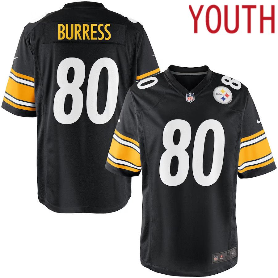Youth Pittsburgh Steelers #80 Plaxico Burress Black Nike Team Color Game NFL Jersey